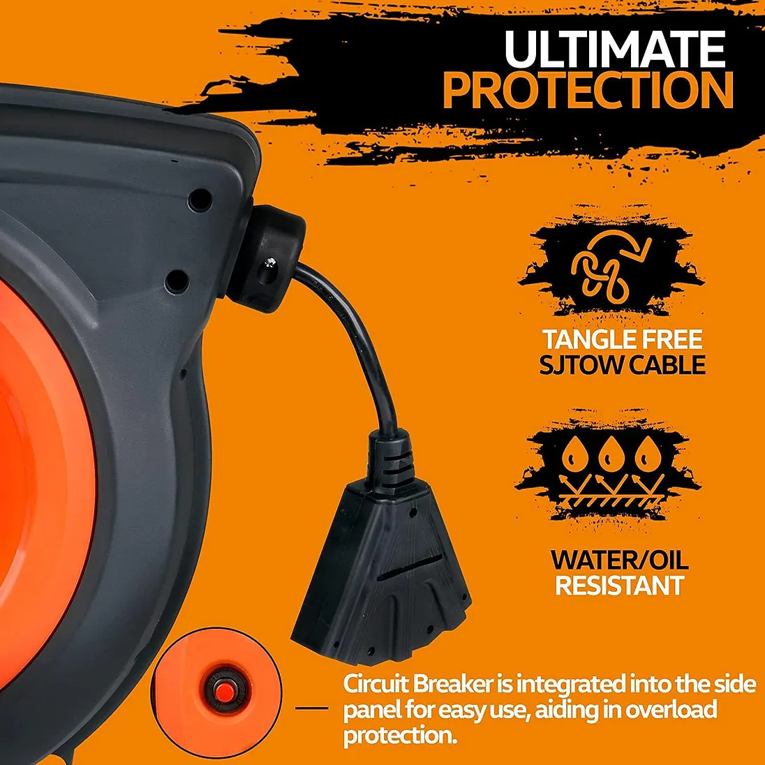 SuperHandy Enclosed Extension Cord Reel, 16AWG, 50 ft - GUR028