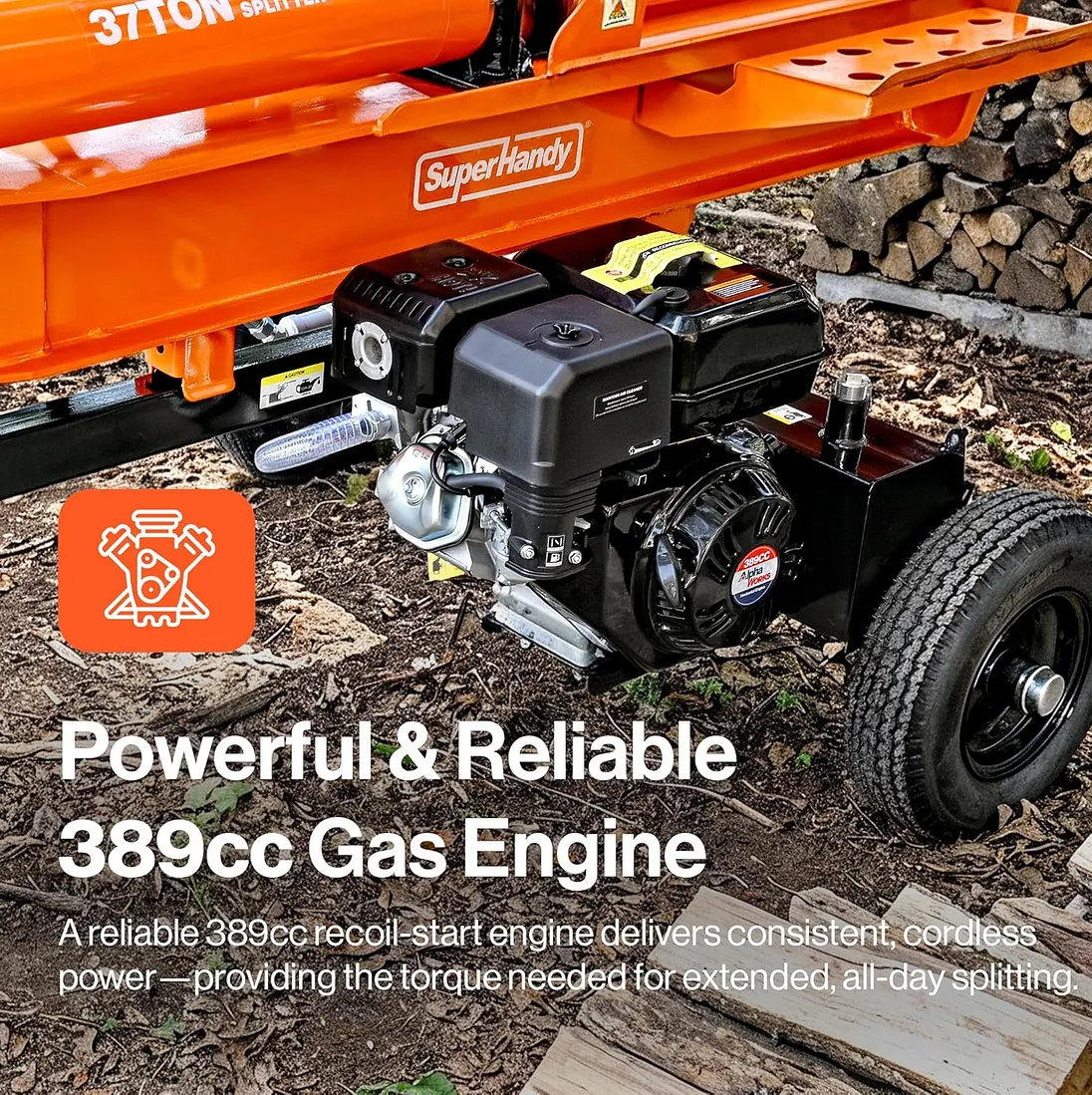SuperHandy 37 Ton Gas Log Splitter, 389cc, 24" Max Log Length, Vertical/Horizontal - GUT200