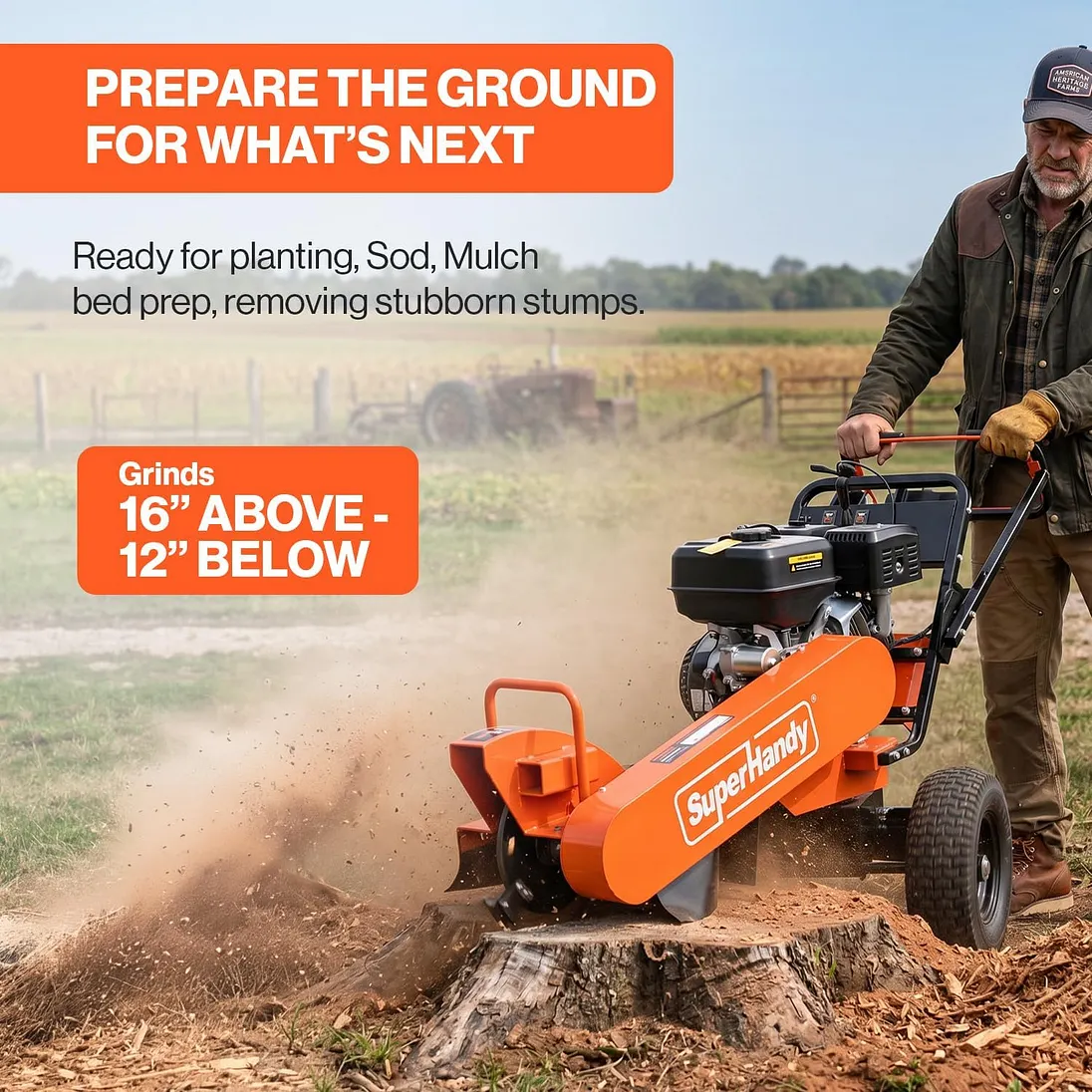 SuperHandy 15HP Gas Stump Grinder with Electric Start & Sweep Function, 420cc - GUO152