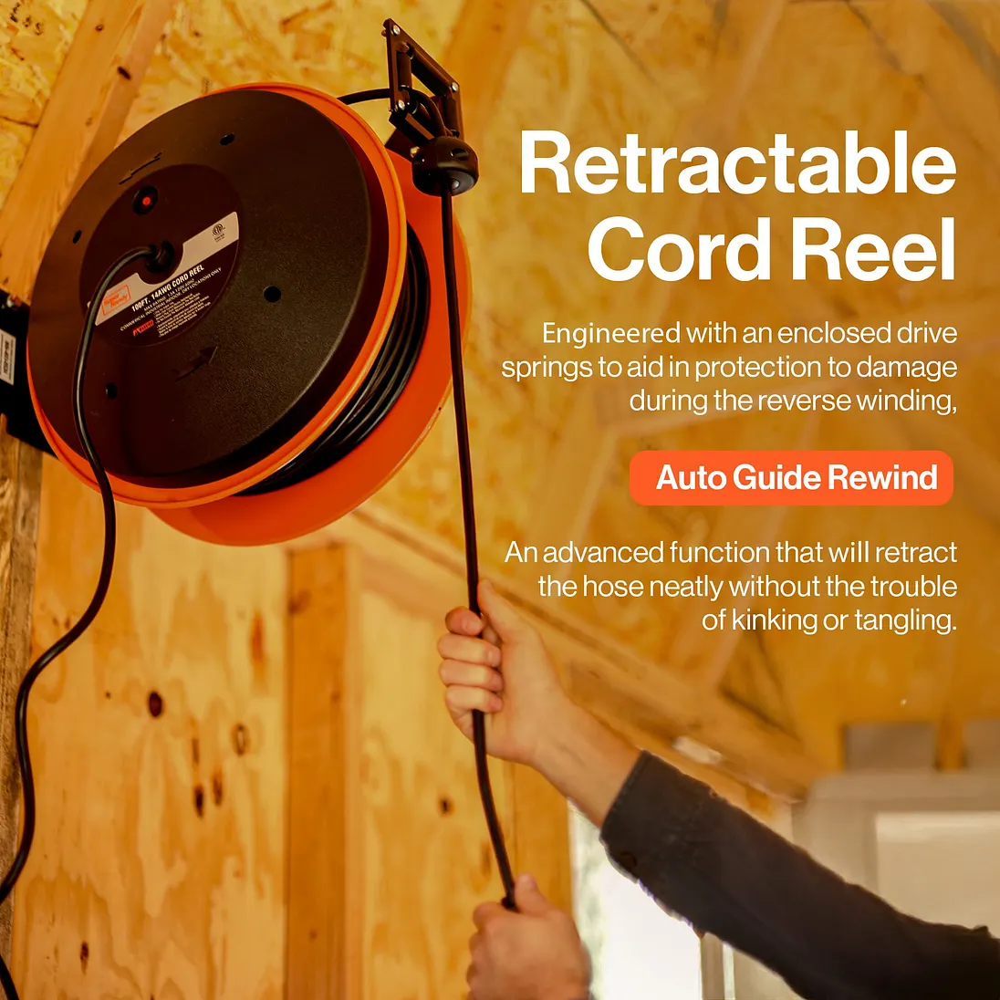SuperHandy Steel Extension Cord Reel, 12AWG, 80 ft - GUR071