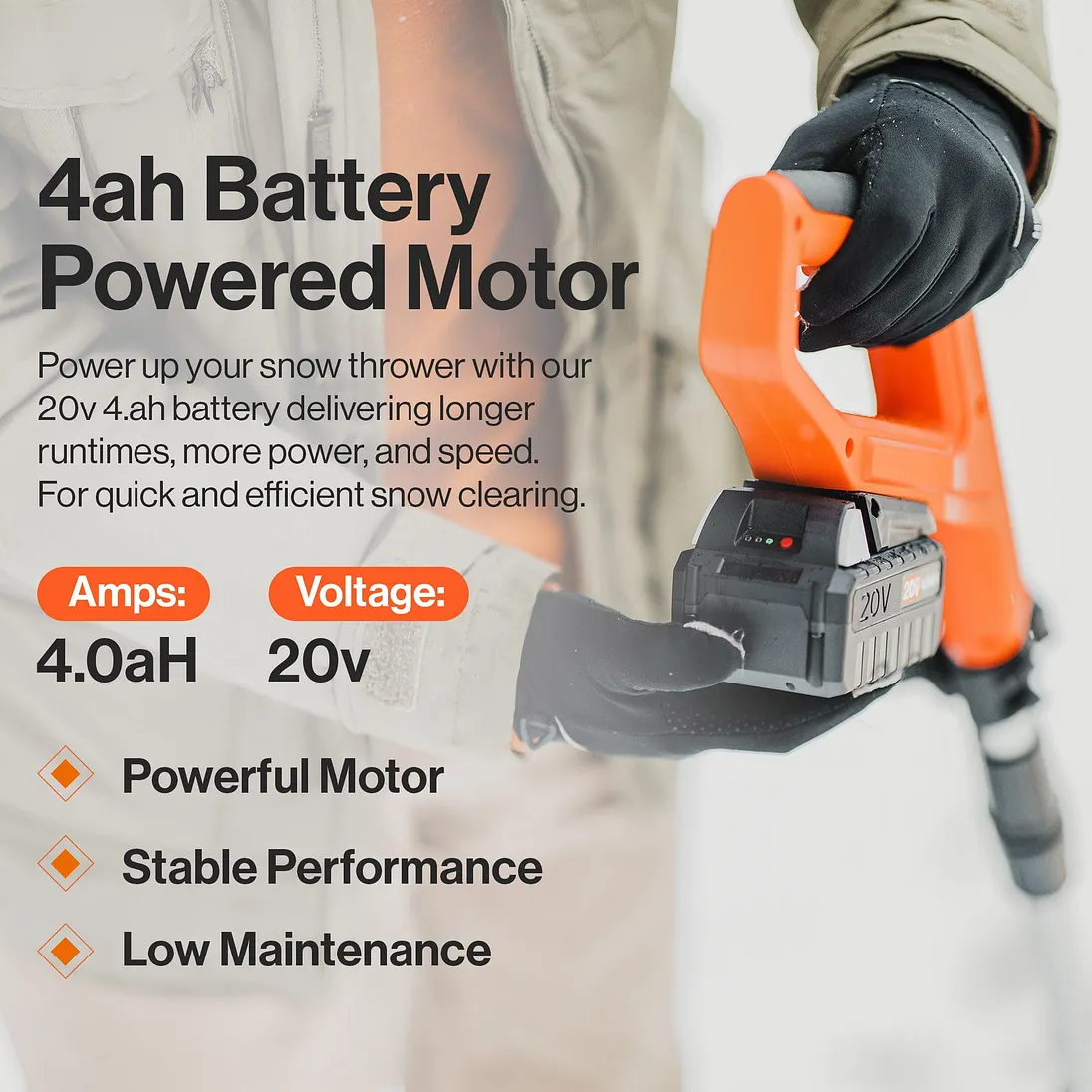 SuperHandy Electric Snow Thrower, 20V 4Ah Battery, 10" Clearing Width - GUT132