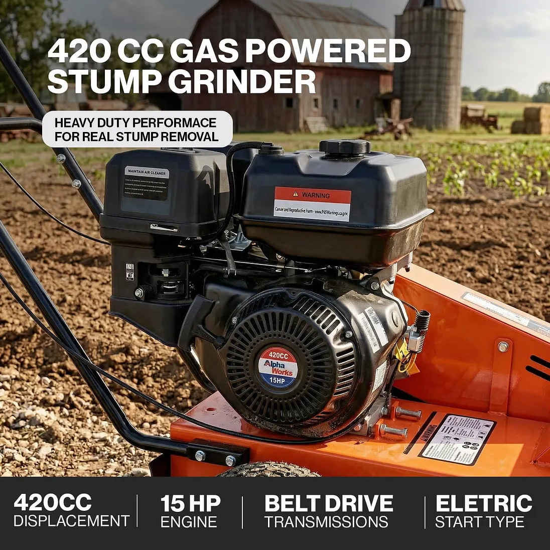 SuperHandy 15HP Gas Stump Grinder with Electric Start & Sweep Function, 420cc - GUO152
