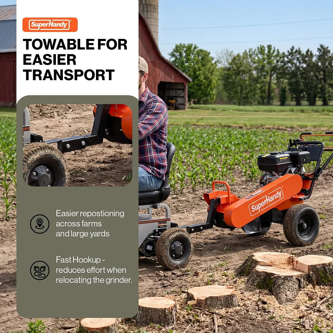 SuperHandy 15HP Gas Powered Stump Grinder, 420cc, 8 Carbide Teeth - GUO151