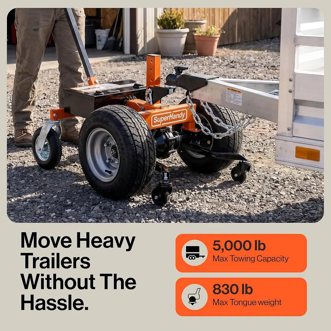 SuperHandy Electric Trailer Dolly, 24V 9Ah Battery, 5000 lb Towing Capacity - GUO158