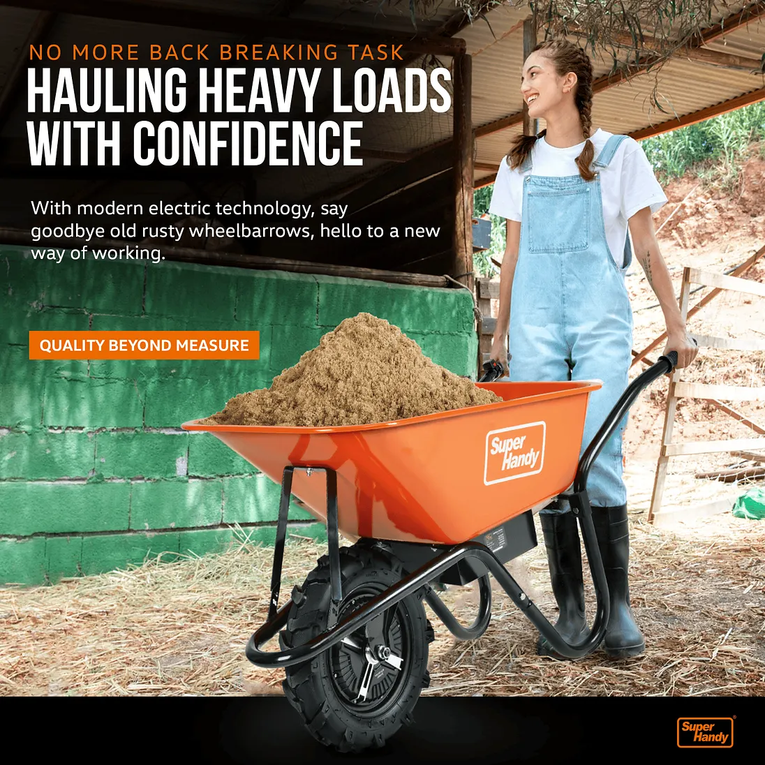 SuperHandy Electric Wheelbarrow, 24V 12Ah Battery, 330 lb Capacity - GUO087
