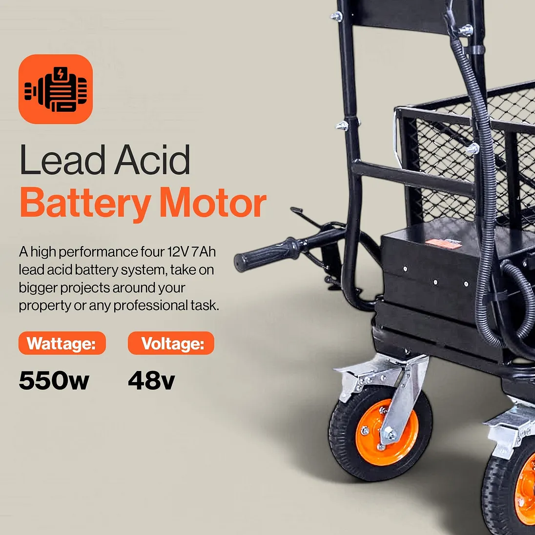SuperHandy Electric Utility Wagon Pro, 48V 7Ah AGM Battery, 660 lb Capacity - GUO122