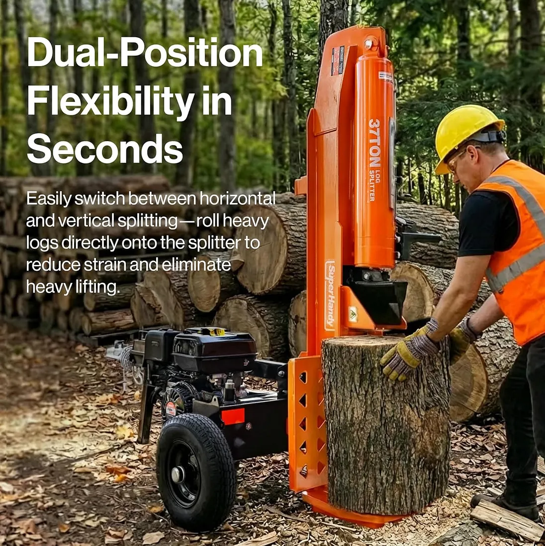 SuperHandy 37 Ton Gas Log Splitter, 389cc, 24" Max Log Length, Vertical/Horizontal - GUT200