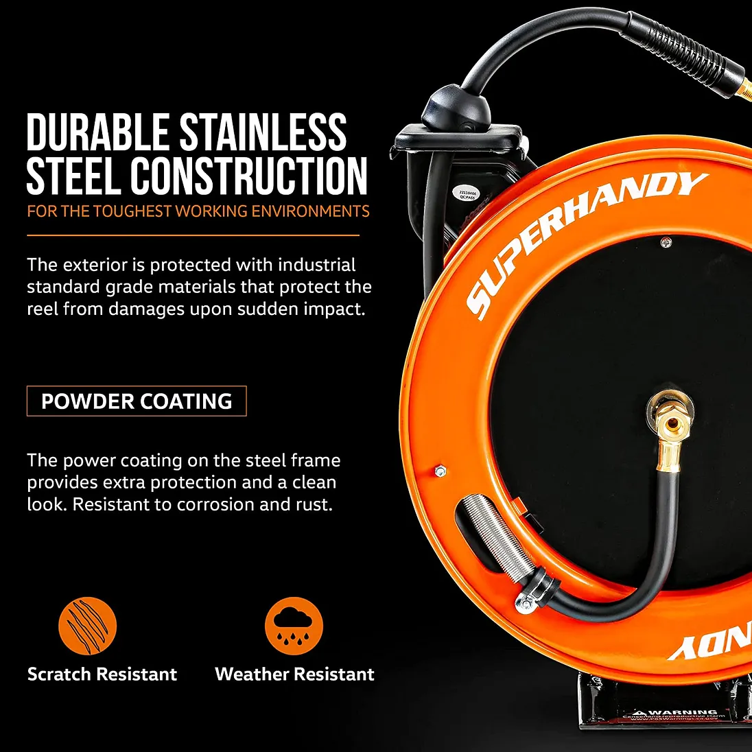SuperHandy Steel Air Hose Reel, 50 ft, Retractable & Mountable - GUR075