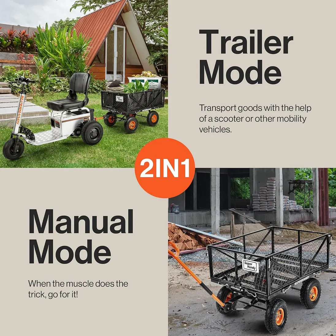 SuperHandy Towable Garden Cart with Quick Dump, 10" Tires - GUO109