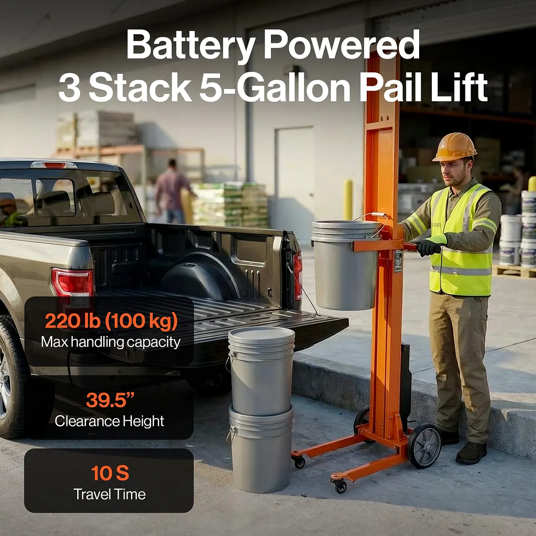 SuperHandy Electric Pail Lift Hand Truck for 5-Gallon Buckets, 48V 2Ah Battery - GUO150
