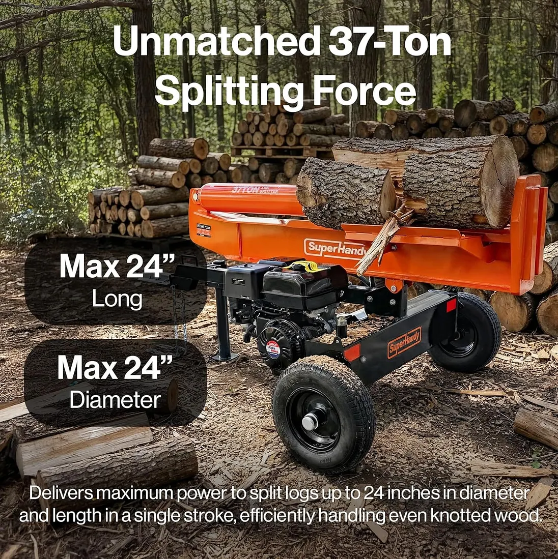 SuperHandy 37 Ton Gas Log Splitter, 389cc, 24" Max Log Length, Vertical/Horizontal - GUT200