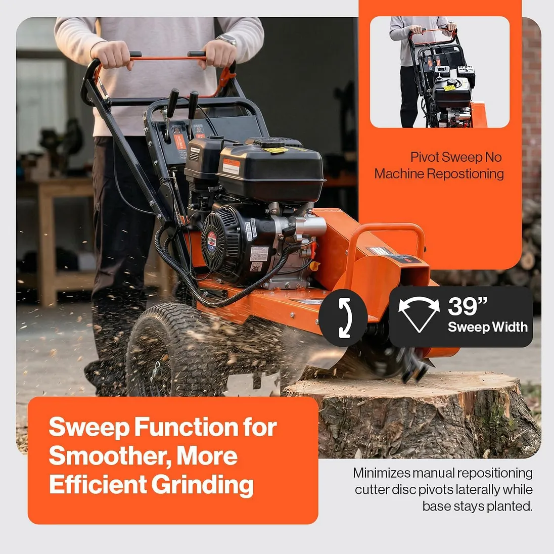 SuperHandy 15HP Gas Stump Grinder with Electric Start & Sweep Function, 420cc - GUO152