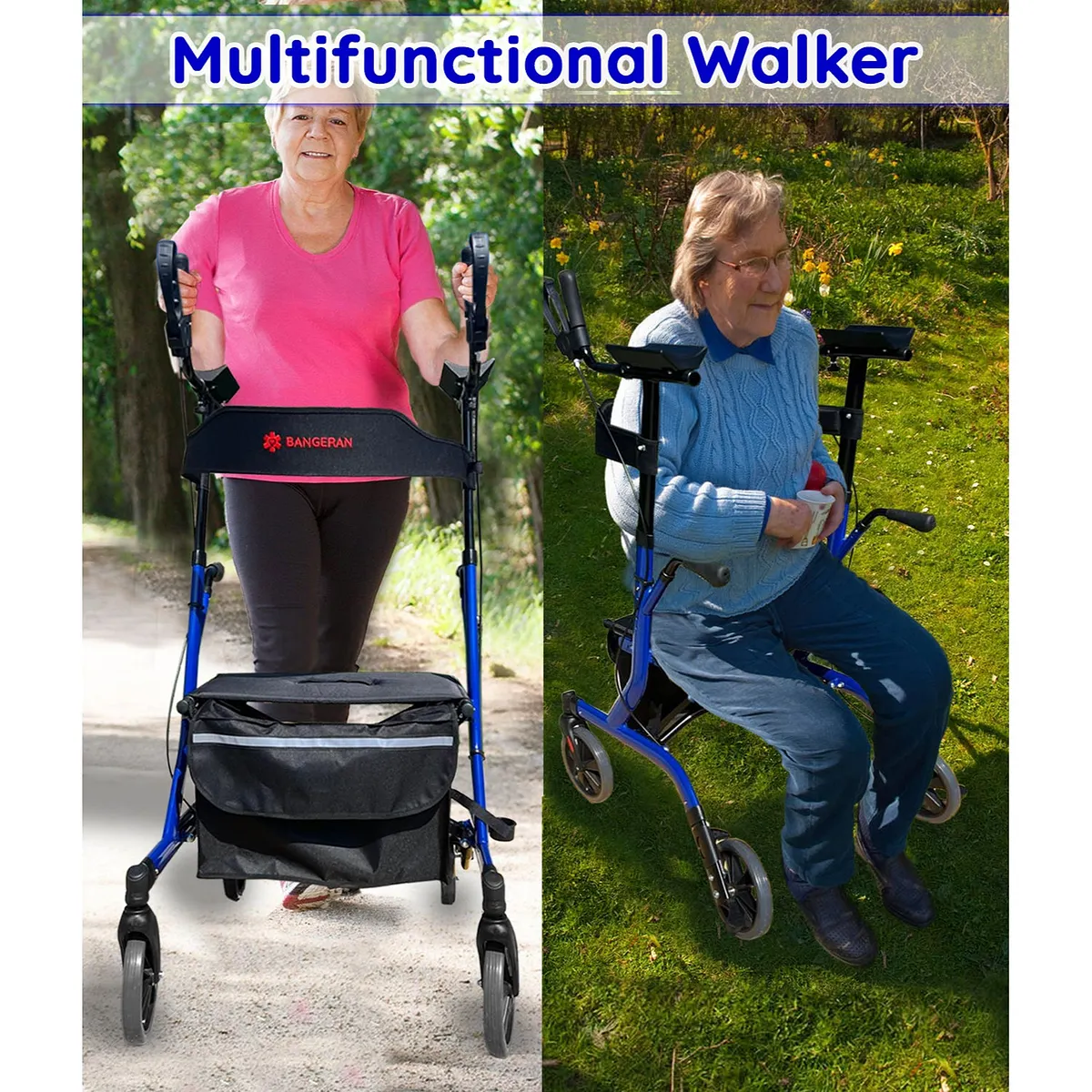 Bangeran BreezeStride Foldable 4-Wheel Rollator Walker