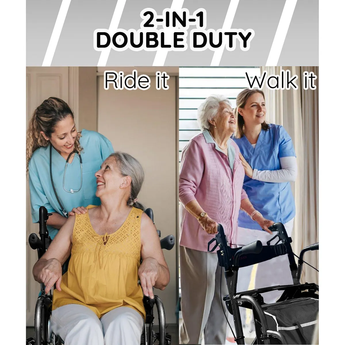Bangeran DayWalker Lightweight Foldable 2-in-1 Rollator Walker