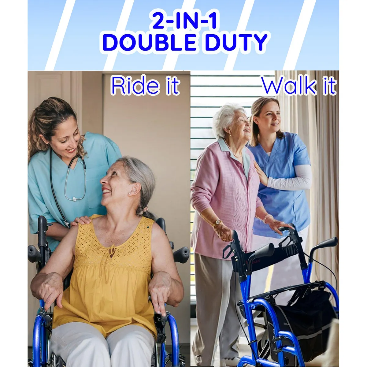 Bangeran DayWalker Lightweight Foldable 2-in-1 Rollator Walker