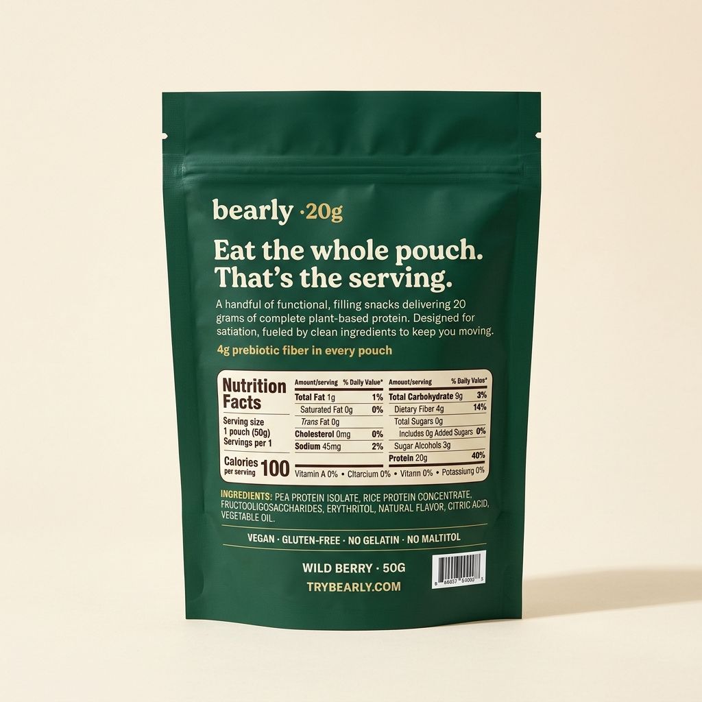 Back of Bearly pouch with nutrition facts