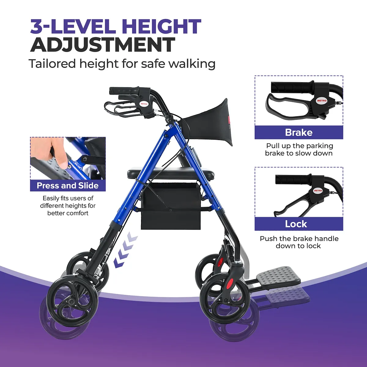Metro Mobility M913P 2-in-1 Rollator
