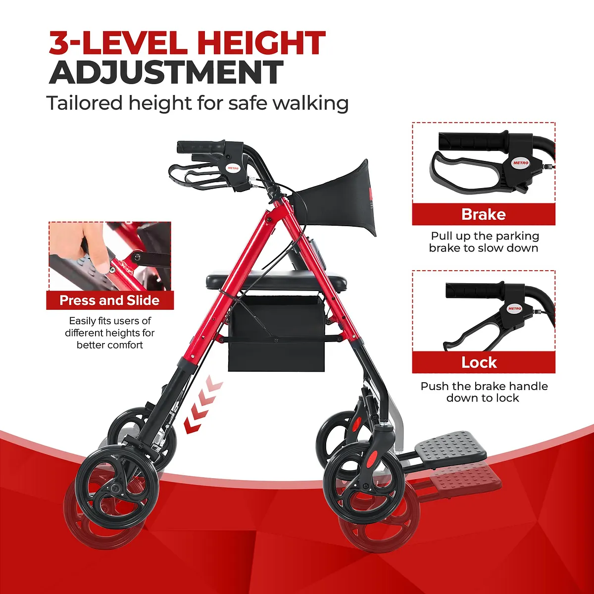 Metro Mobility M913P 2-in-1 Rollator