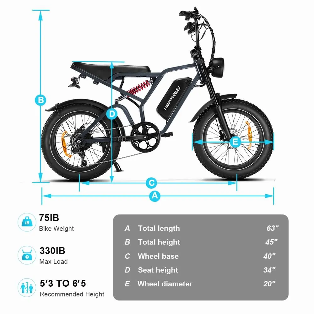 HappyRun Tank G60 Pro Moped-Style Off-Road Electric Bike (UL 2849 Certified)