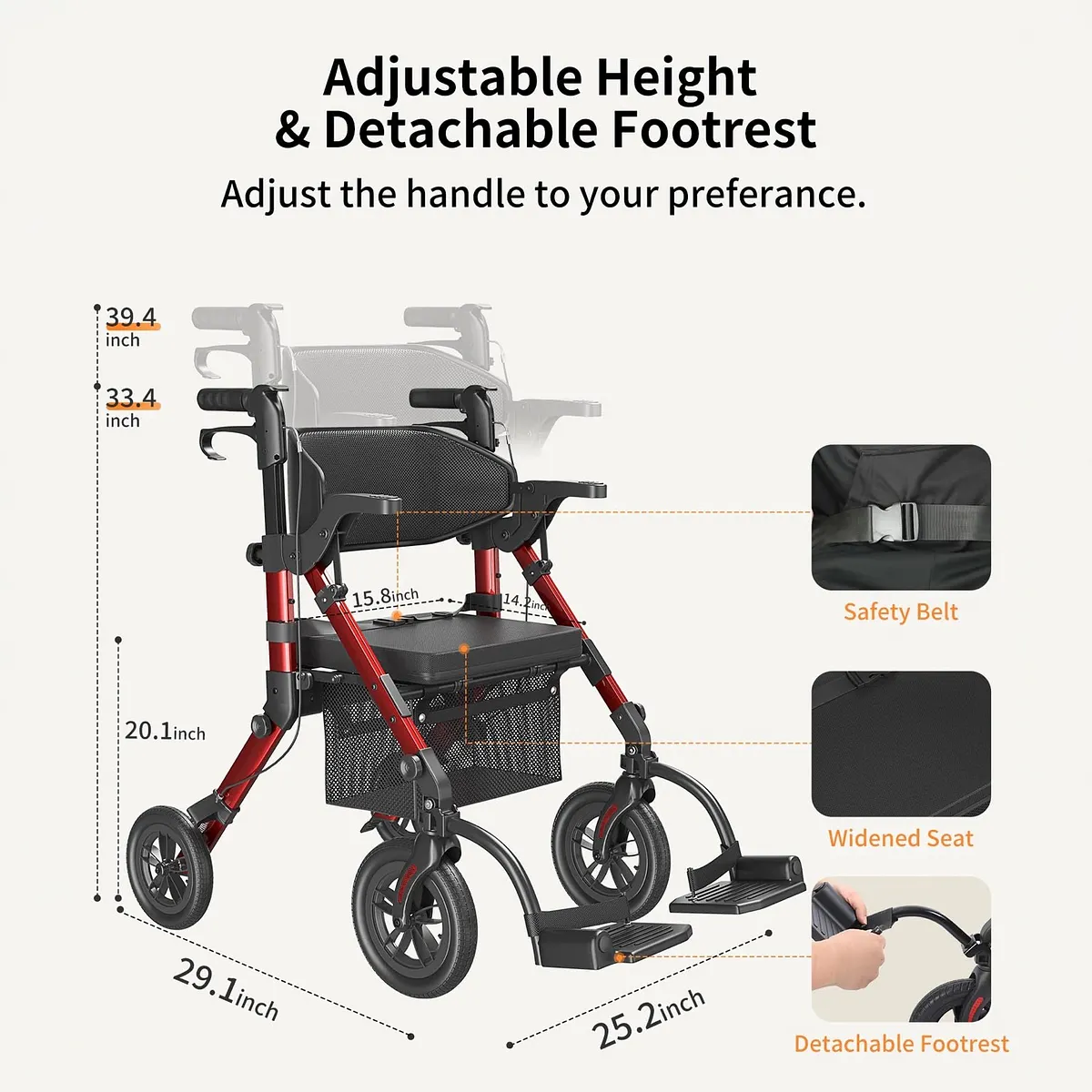Vocic Z51 Shift Combo 2-in-1 Rollator & Transport Chair