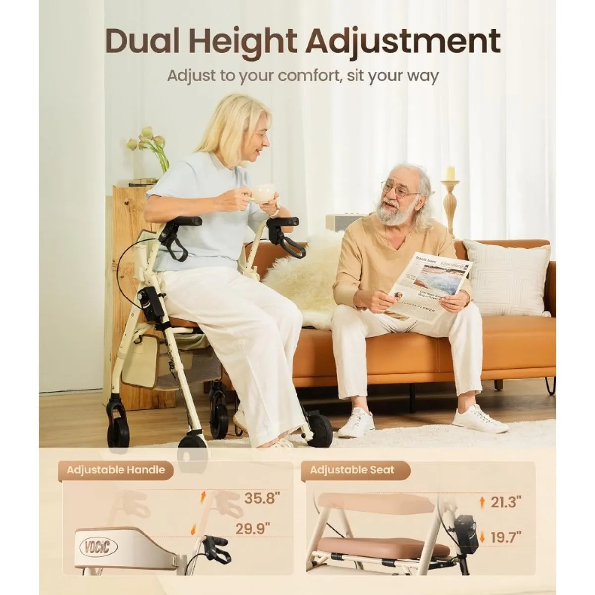 Vocic Z63 Adjusta-Speed Rollator Walker with Adjustable Resistance