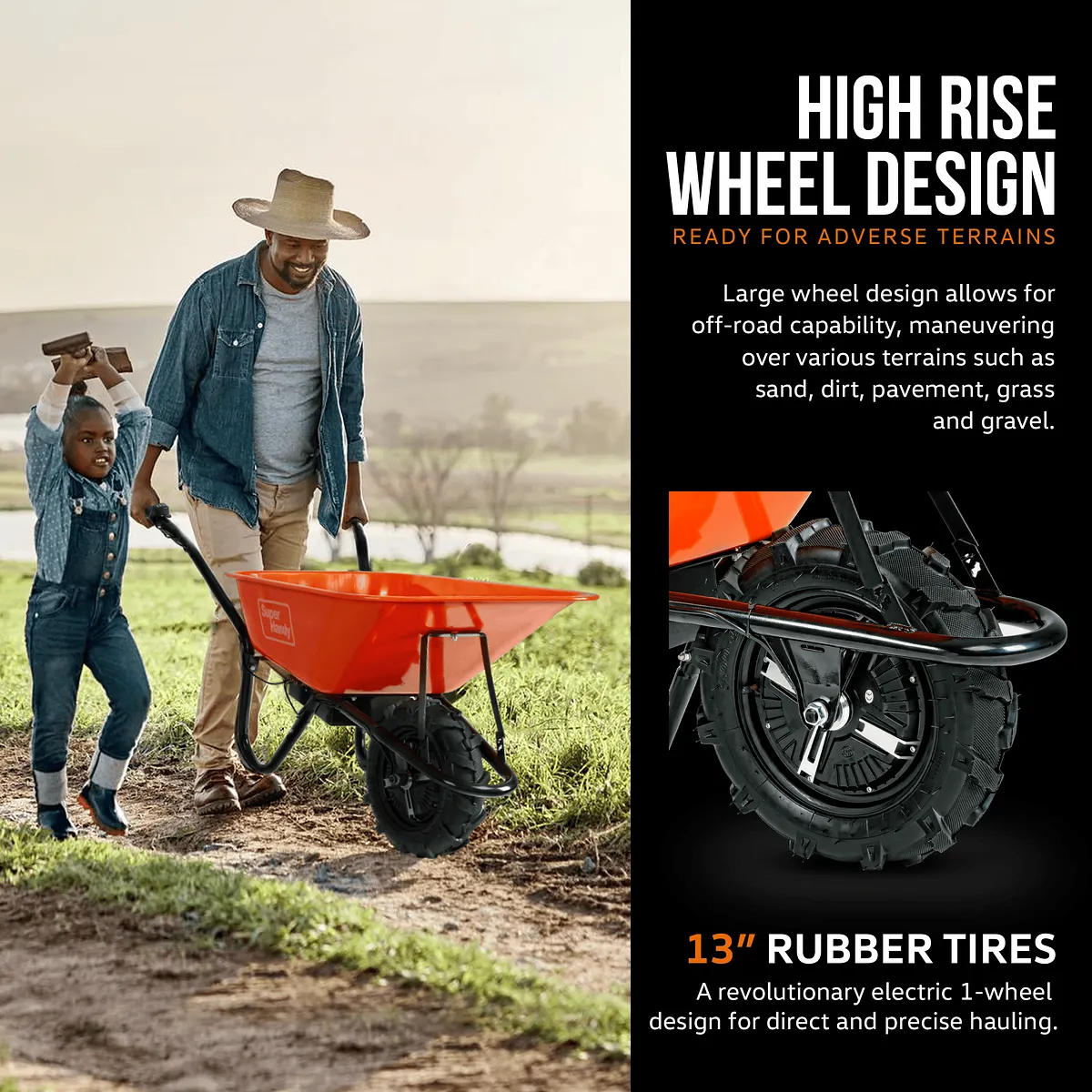 SuperHandy Electric Wheelbarrow, 24V 12Ah Battery, 330 lb Capacity - GUO087