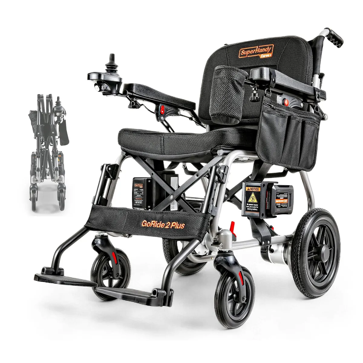 SuperHandy GoRide 2 Plus Lightweight Foldable Electric Wheelchair, 300 lb Capacity - GUT188