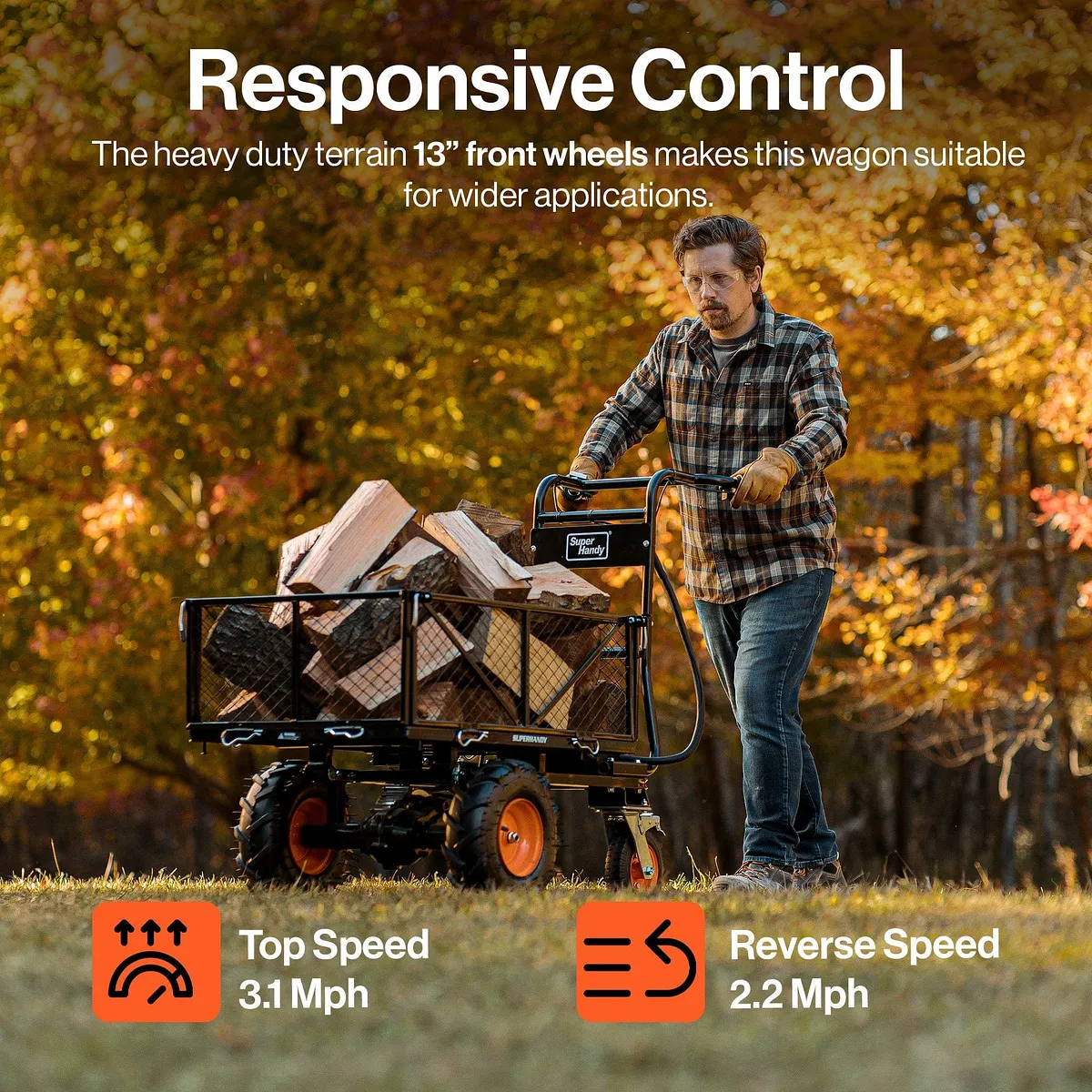 SuperHandy Electric Utility Wagon Pro, 48V 7Ah AGM Battery, 660 lb Capacity - GUO122