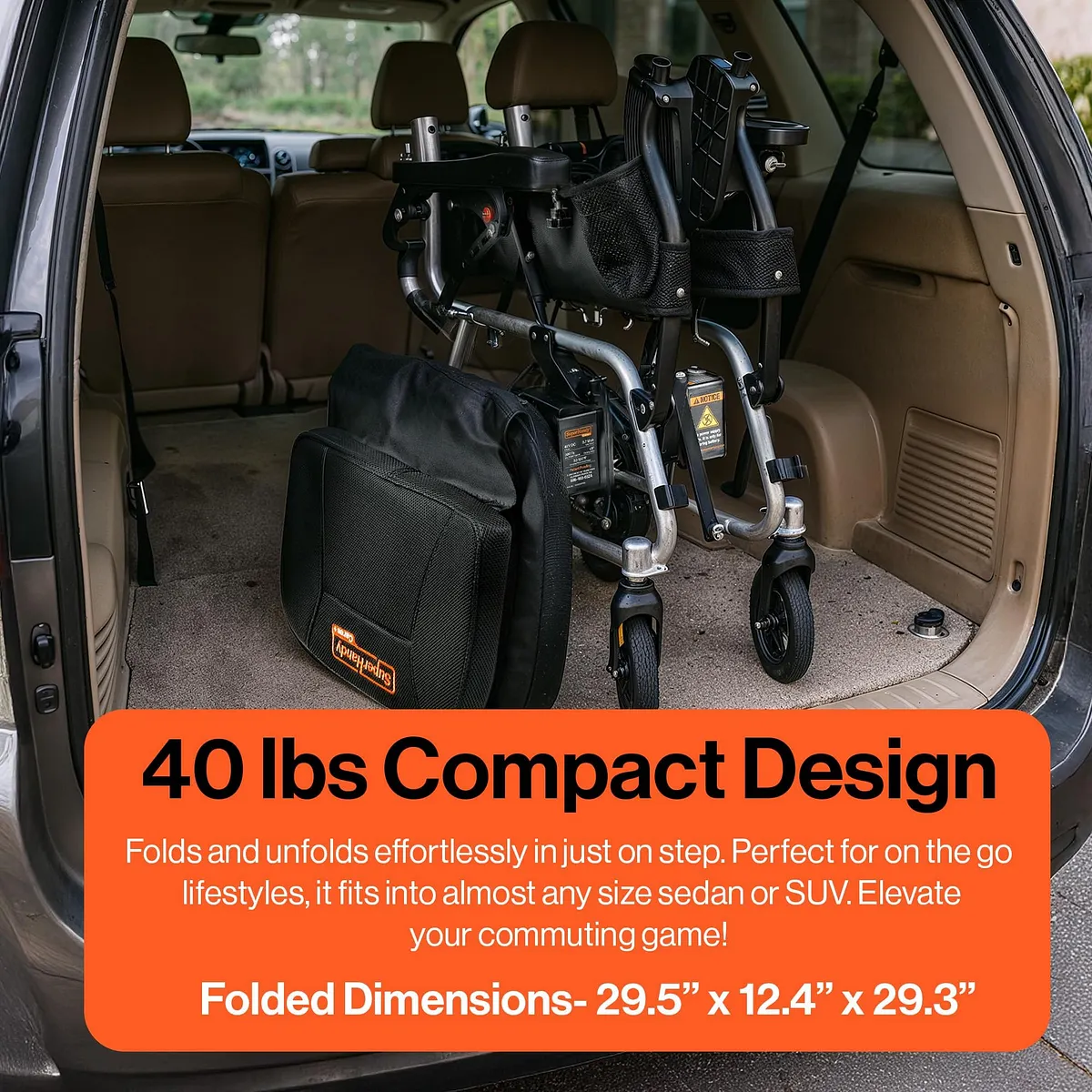 SuperHandy GoRide 2 Plus Lightweight Foldable Electric Wheelchair, 300 lb Capacity - GUT188