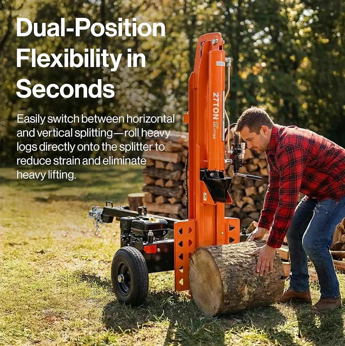 SuperHandy 27 Ton Gas Log Splitter, 223cc, 24" Max Log Length, Vertical/Horizontal - GUT199