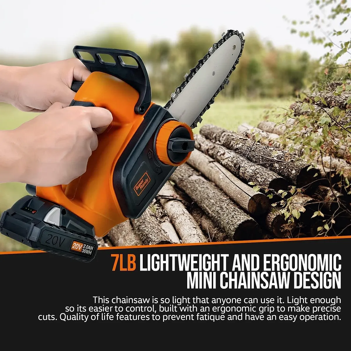 SuperHandy Electric Mini Chainsaw, 20V 2Ah Battery - GUT072