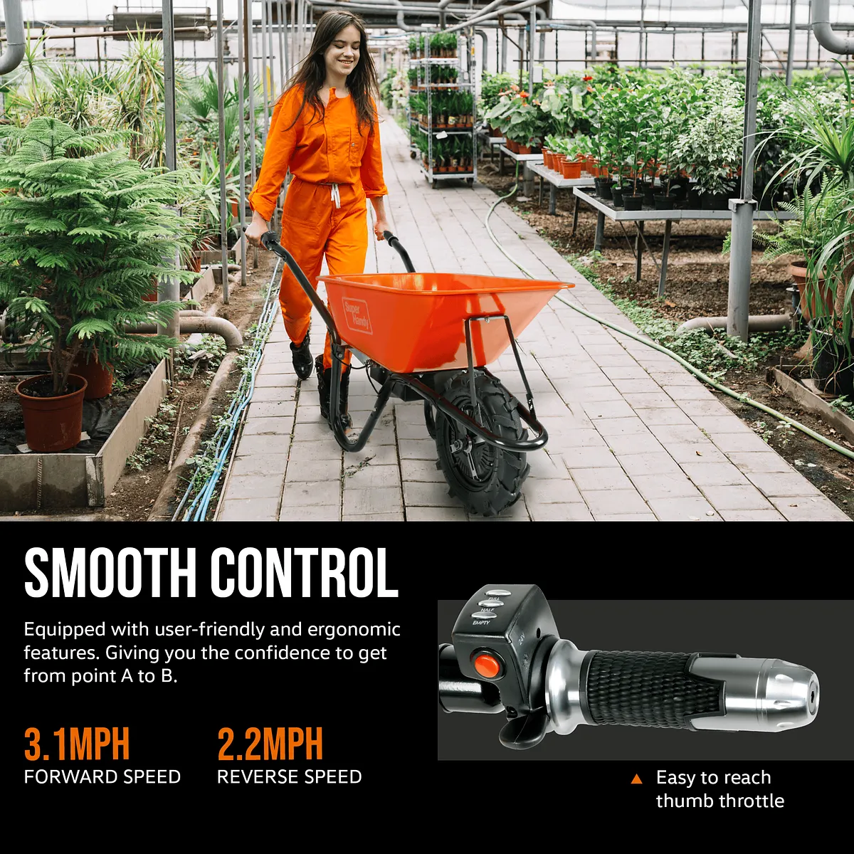 SuperHandy Electric Wheelbarrow, 24V 12Ah Battery, 330 lb Capacity - GUO087