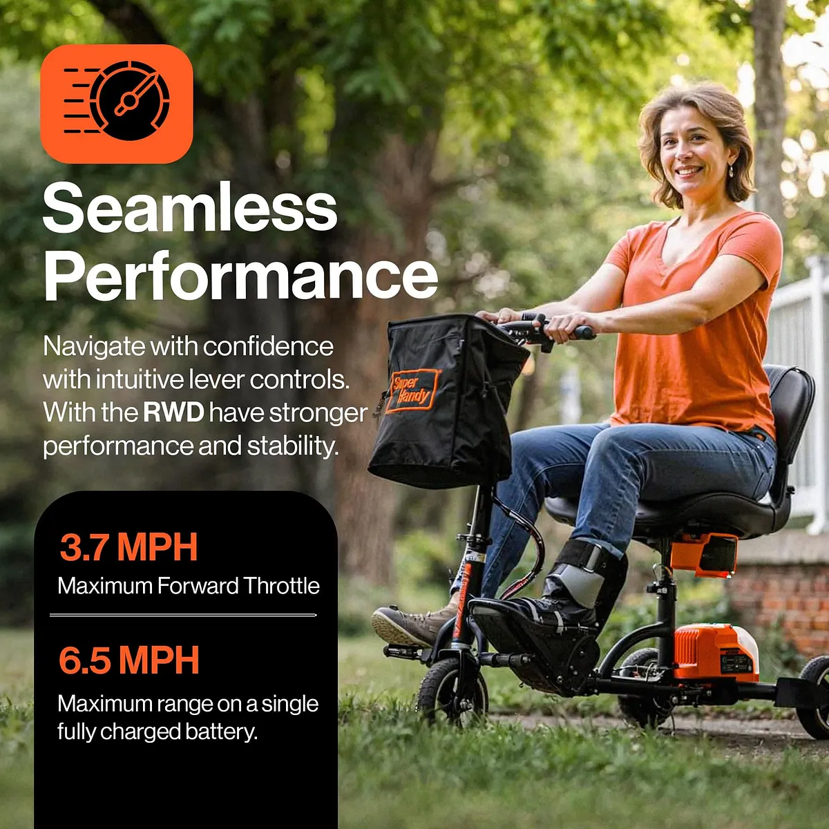 SuperHandy Passport 3-Wheel Foldable Travel Mobility Scooter, 48V 2Ah Battery - GUT184