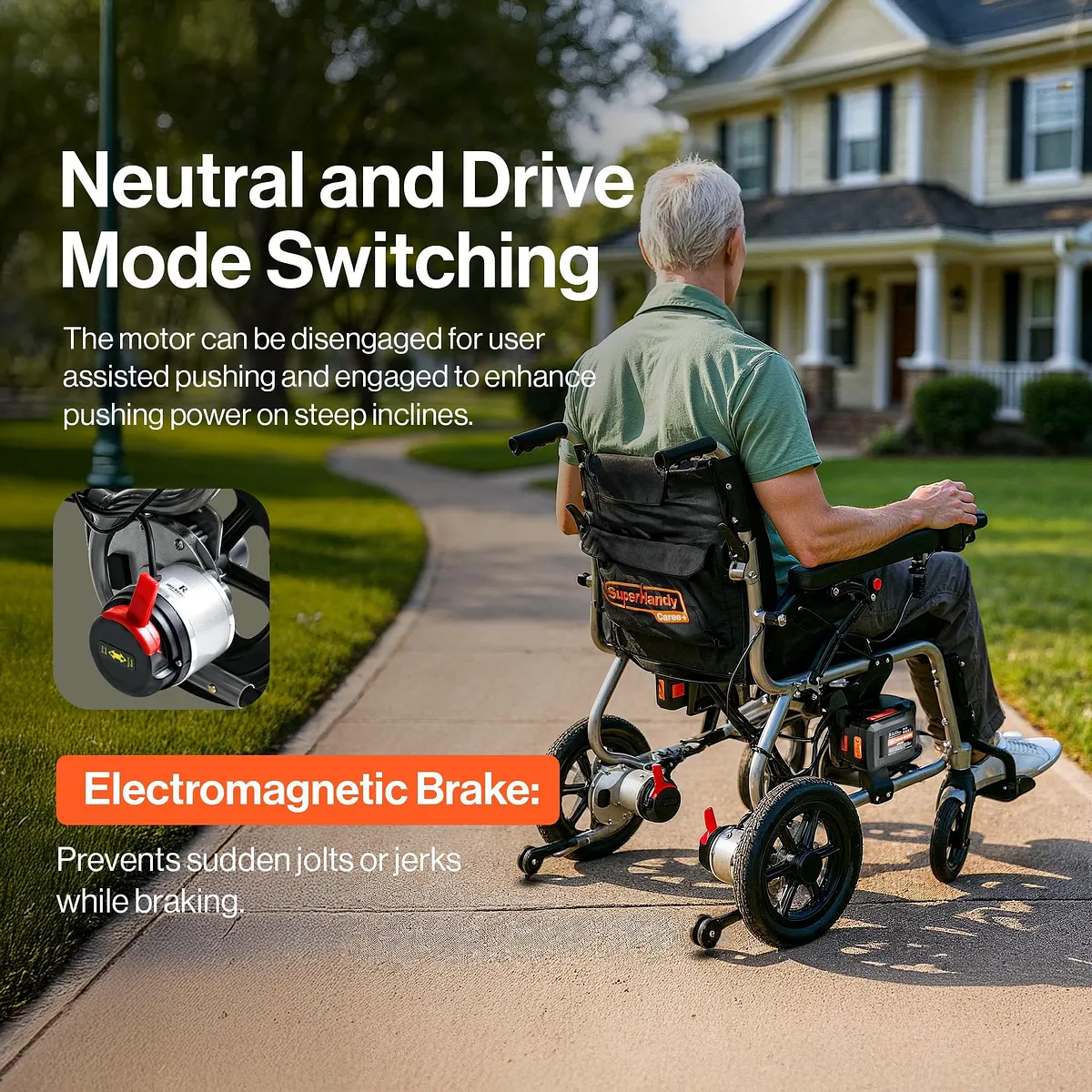 SuperHandy GoRide 2 Plus Lightweight Foldable Electric Wheelchair, 300 lb Capacity - GUT188