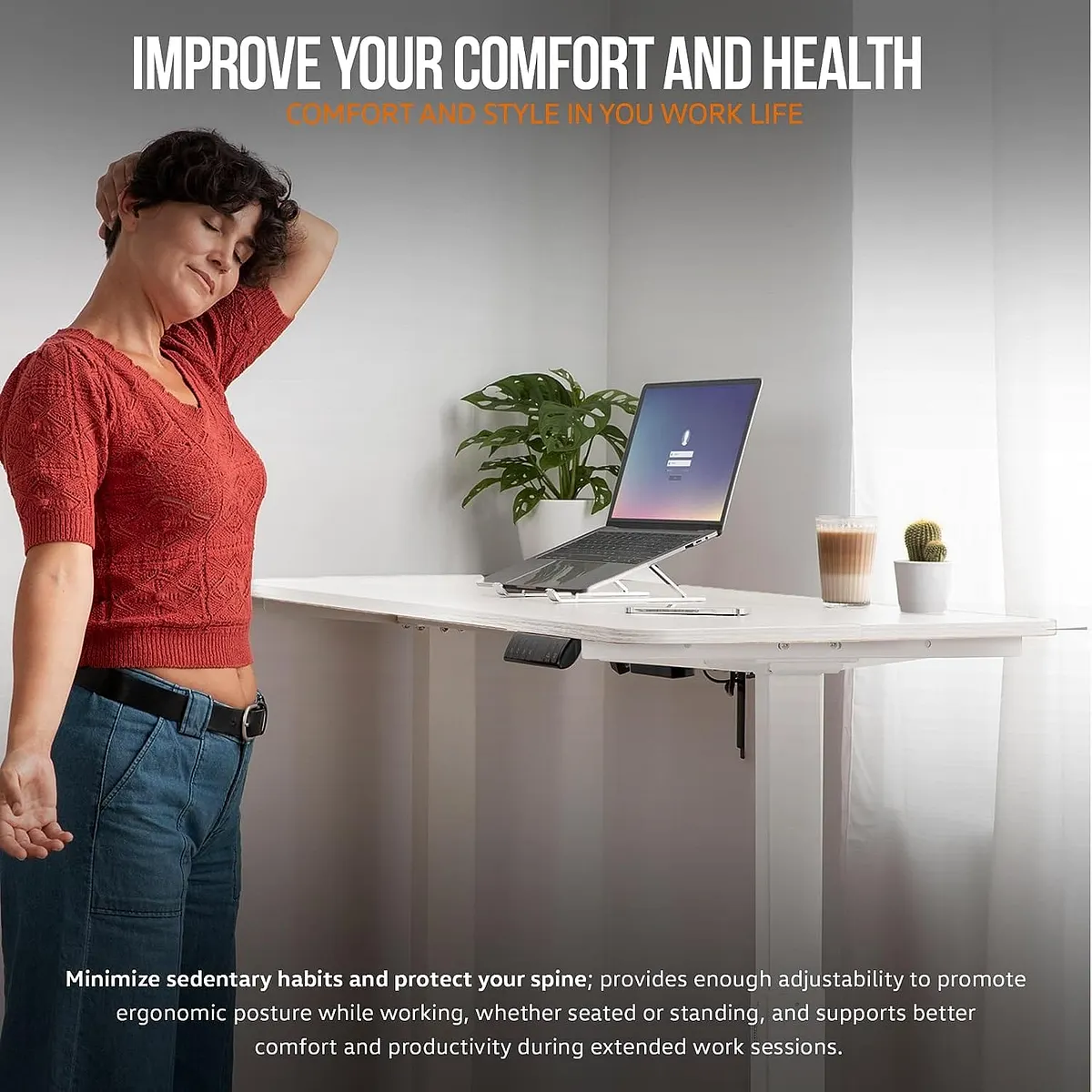 SuperHandy Electric Standing Desk, 48" x 30", Pristine White - GUT151