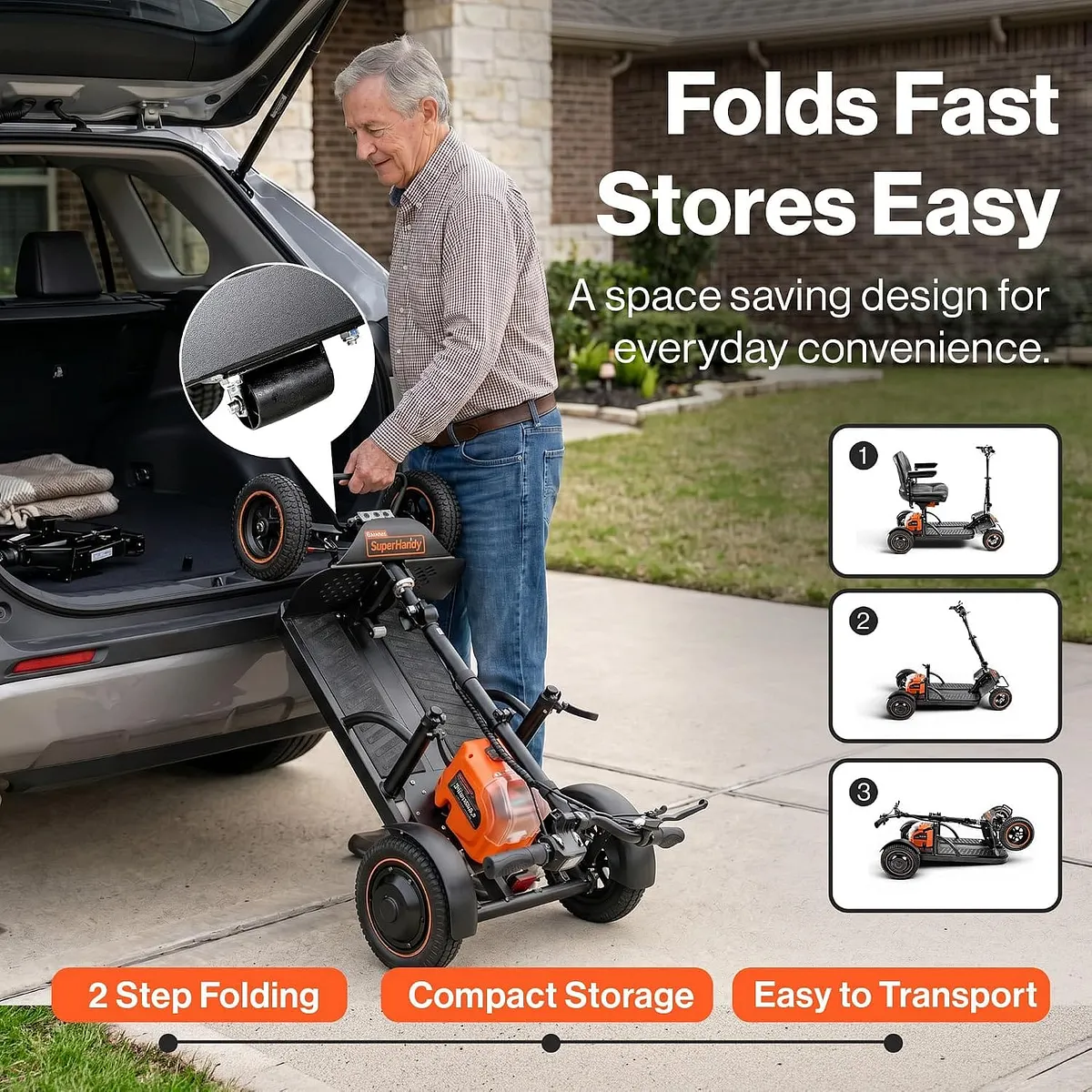 SuperHandy Explorer Prime 4-Wheel Foldable All-Terrain Mobility Scooter, Dual 48V Batteries - GUT193