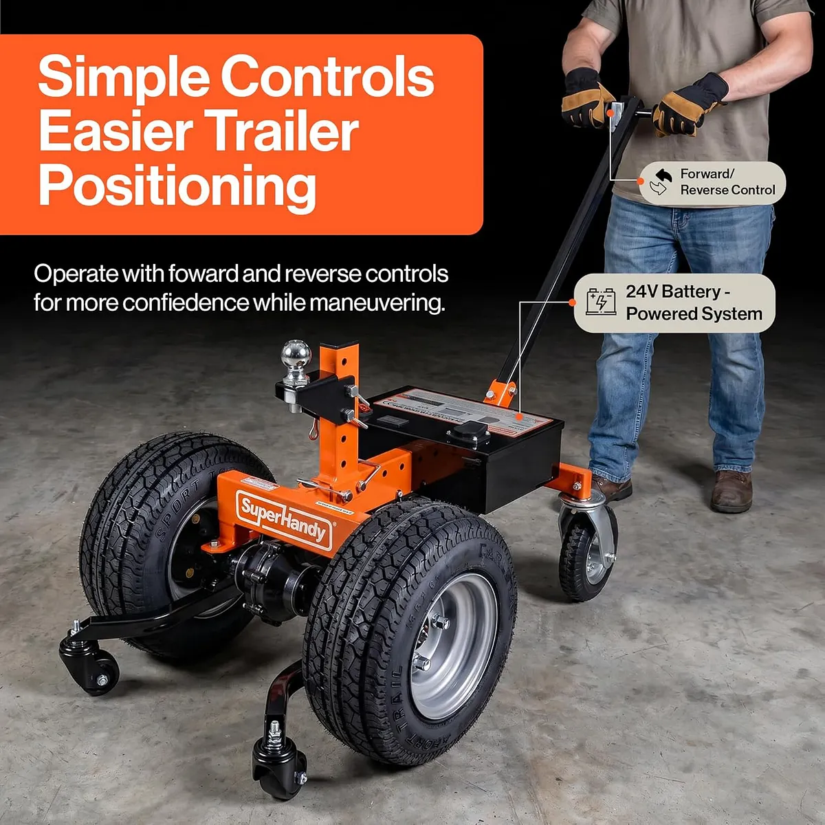 SuperHandy Electric Trailer Dolly, 24V 9Ah Battery, 5000 lb Towing Capacity - GUO158