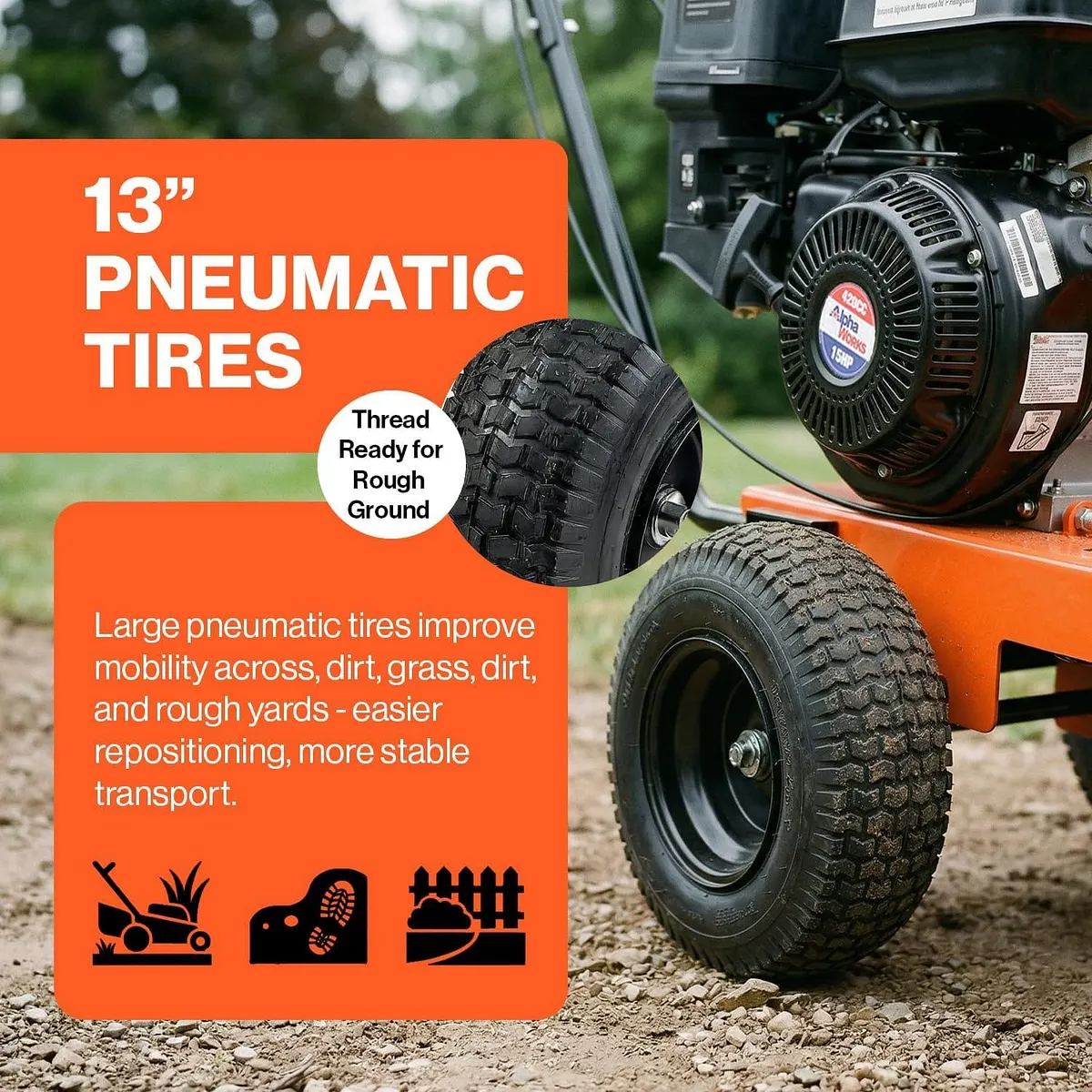 SuperHandy 15HP Gas Powered Stump Grinder, 420cc, 8 Carbide Teeth - GUO151