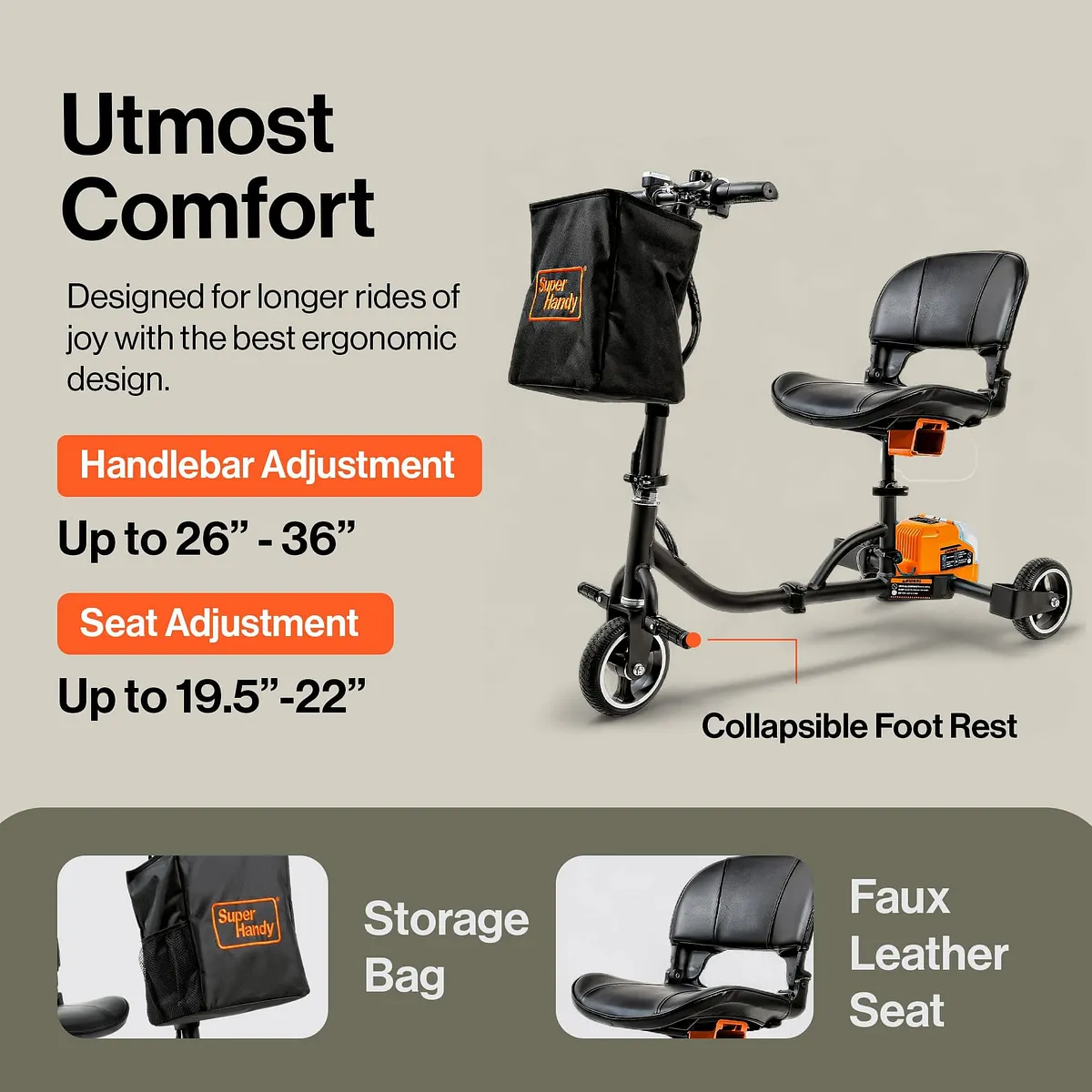 SuperHandy Passport 3-Wheel Foldable Travel Mobility Scooter, 48V 2Ah Battery - GUT184