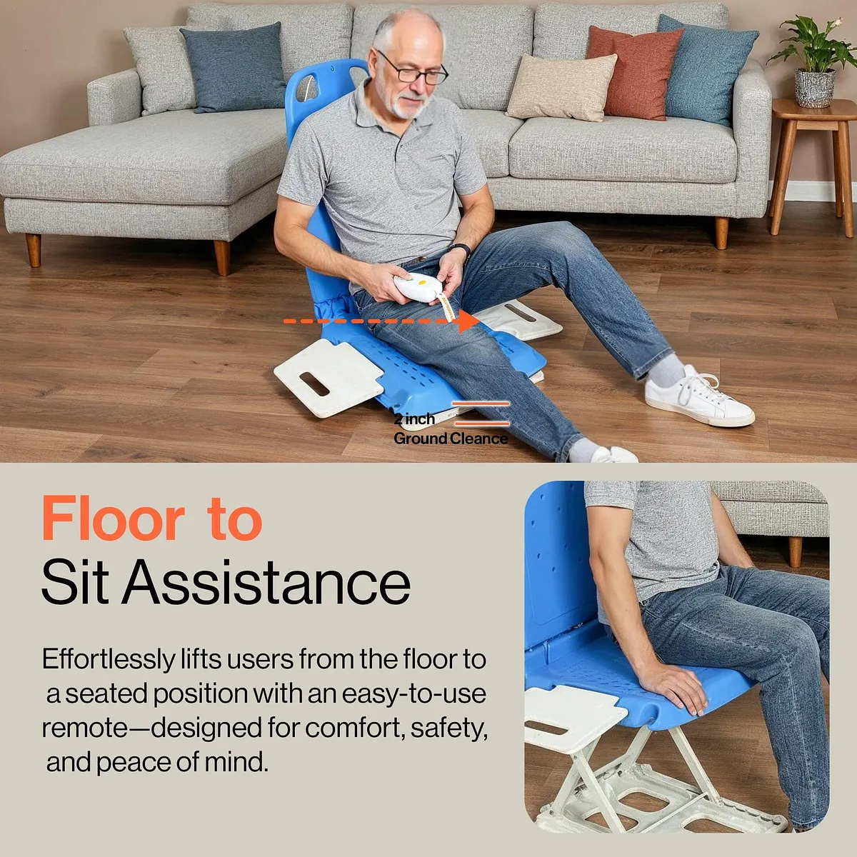 SuperHandy Portable Floor & Bath Lift with Removable Panels, Spa Blue, 330 lb Capacity - GUT195