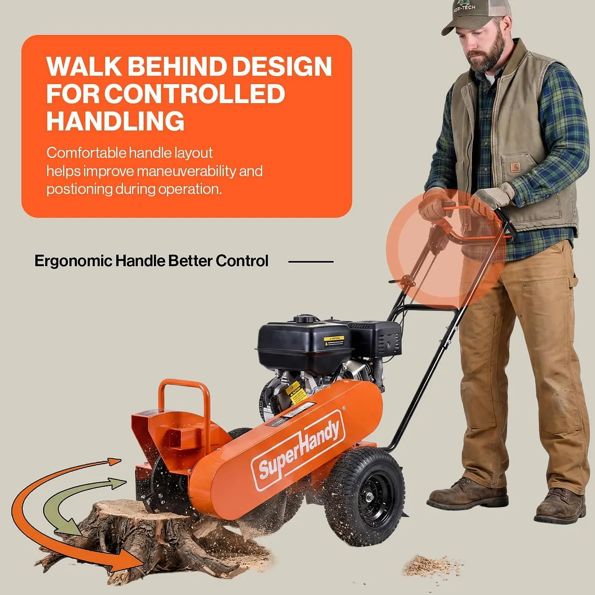 SuperHandy 15HP Gas Powered Stump Grinder, 420cc, 8 Carbide Teeth - GUO151