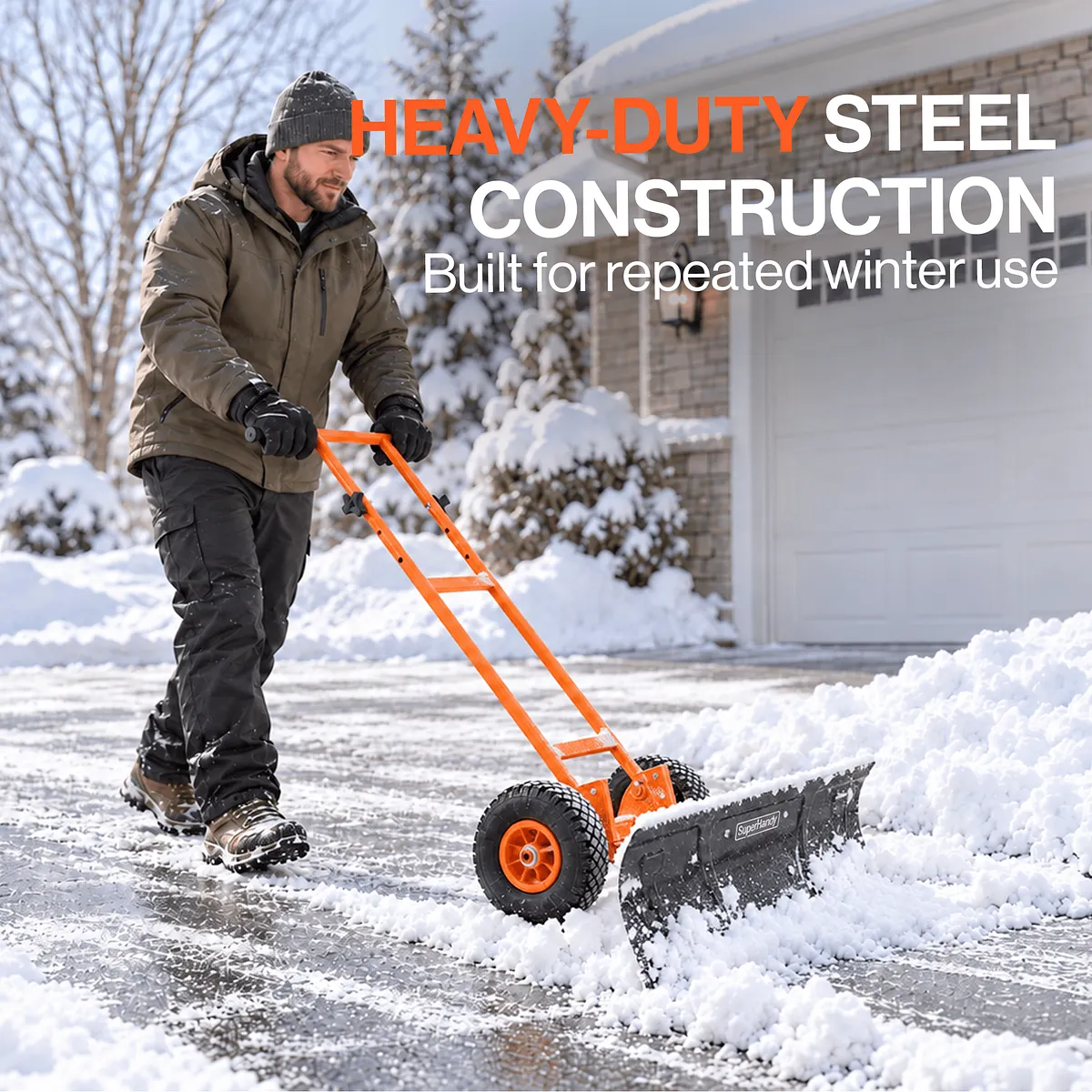 SuperHandy Wheeled Snow Shovel, 36" Snow Pusher with Adjustable Blade - GUT222