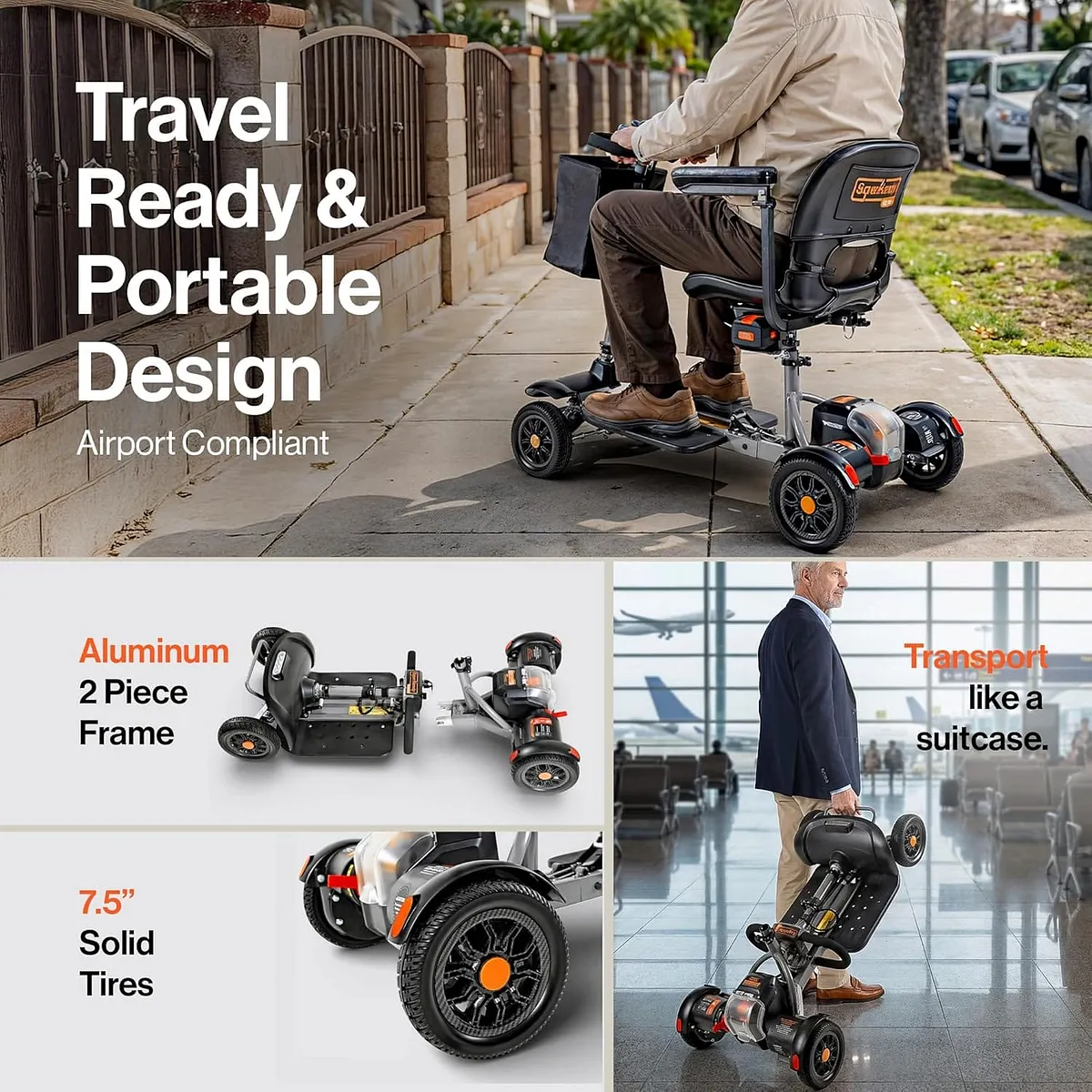 SuperHandy Passport Flex 4-Wheel Mobility Scooter, Quick-Disassembly Aluminum Frame - GUT204