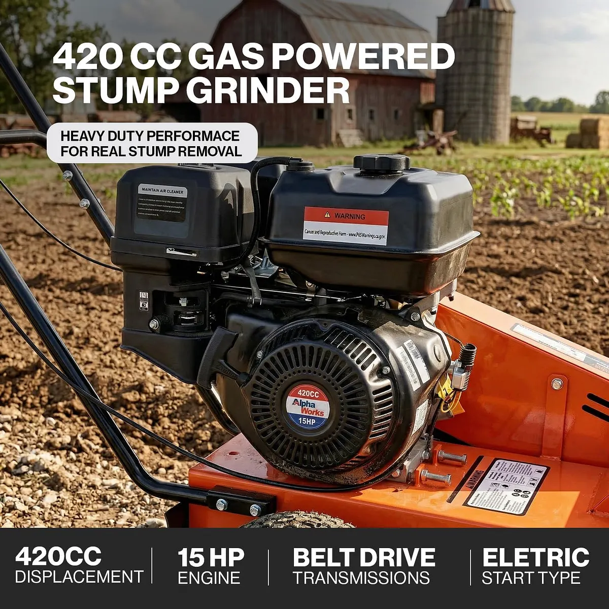 SuperHandy 15HP Gas Stump Grinder with Electric Start & Sweep Function, 420cc - GUO152