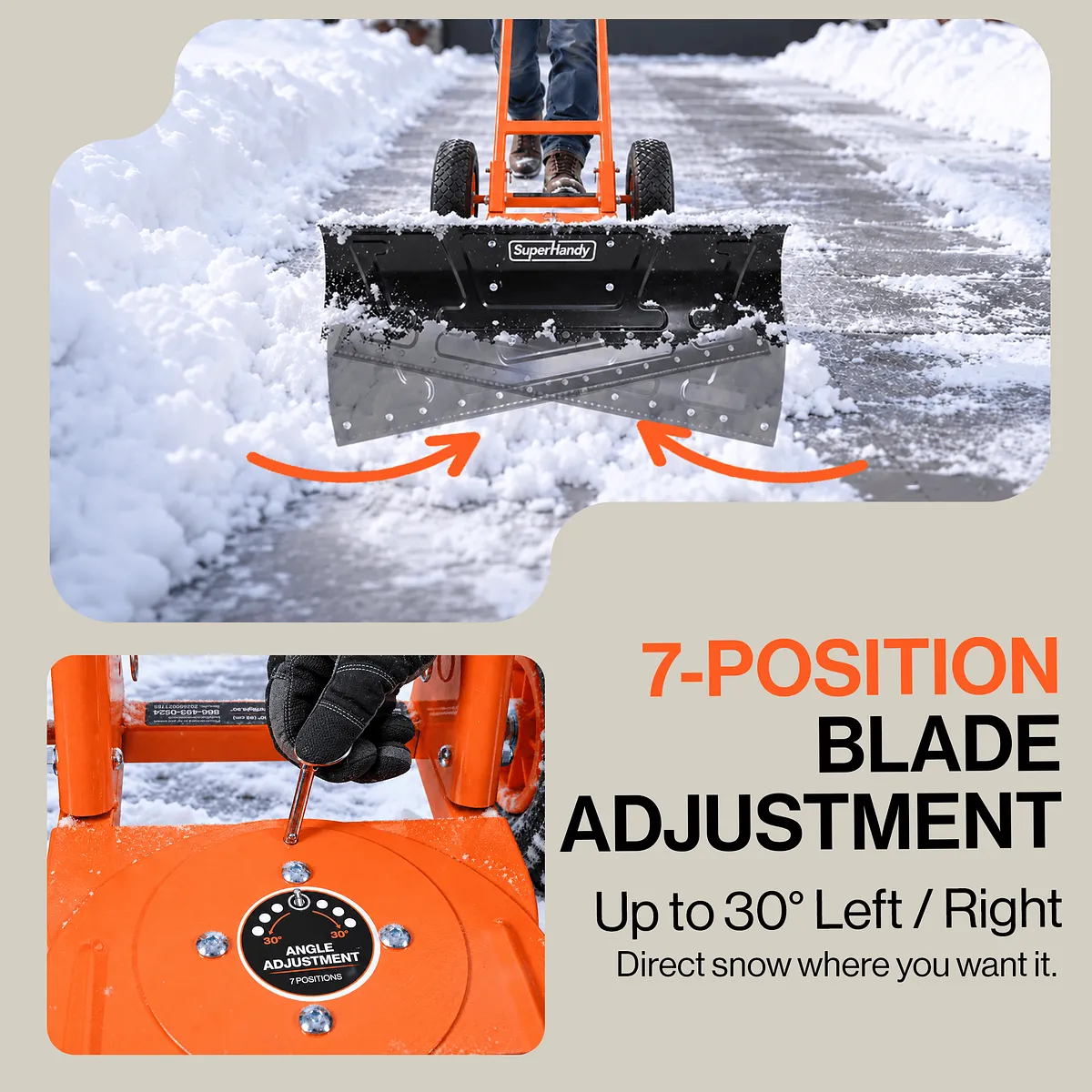 SuperHandy Wheeled Snow Shovel, 36" Snow Pusher with Adjustable Blade - GUT222