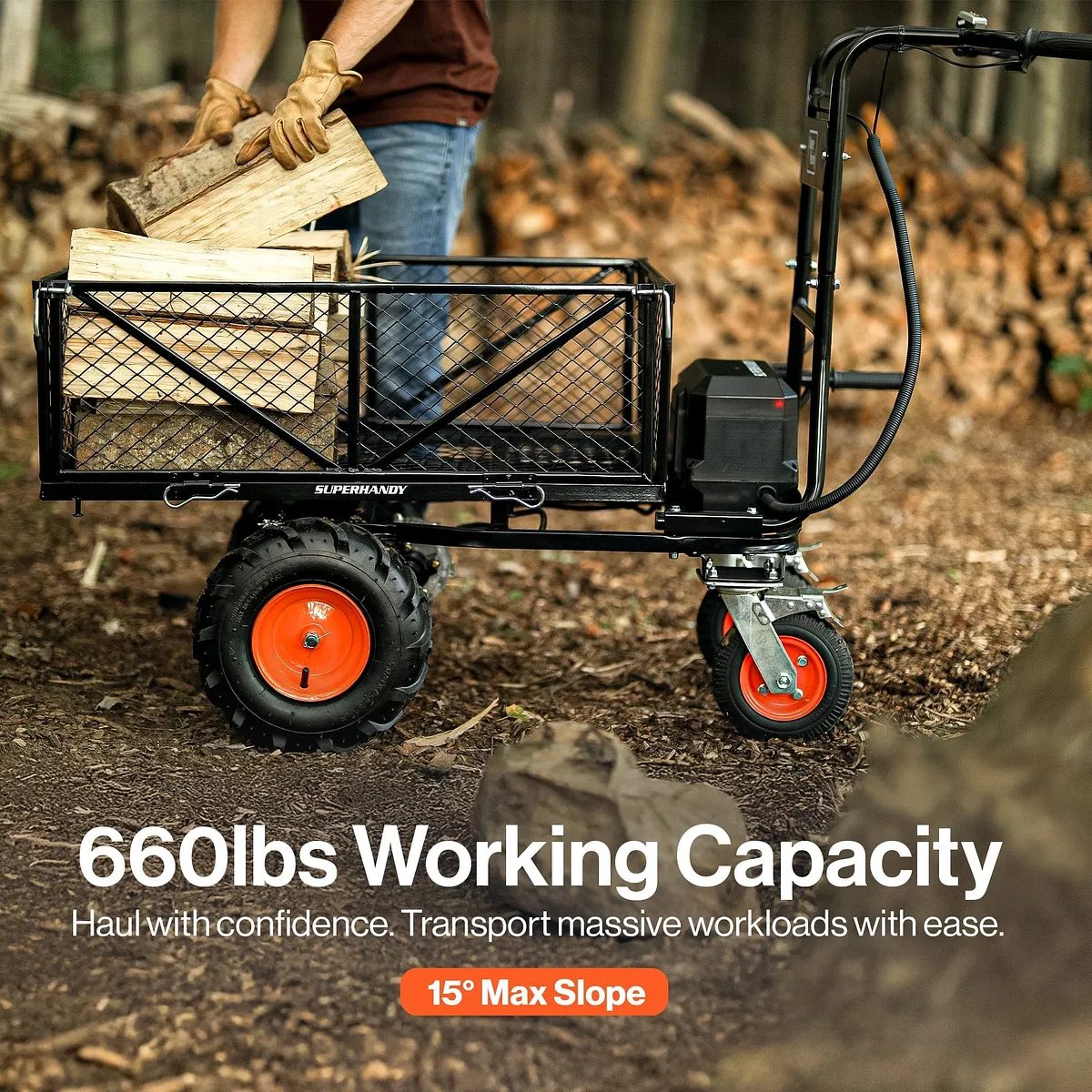 SuperHandy Electric Utility Wagon Pro, 48V 7Ah AGM Battery, 660 lb Capacity - GUO122