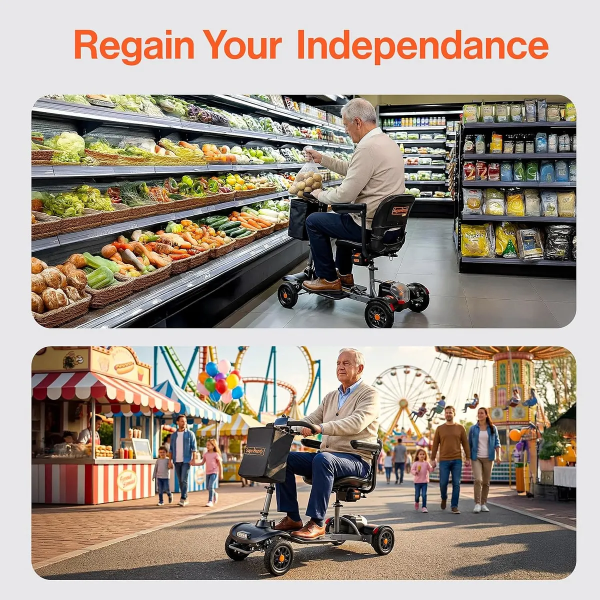 SuperHandy Passport Flex 4-Wheel Mobility Scooter, Quick-Disassembly Aluminum Frame - GUT204