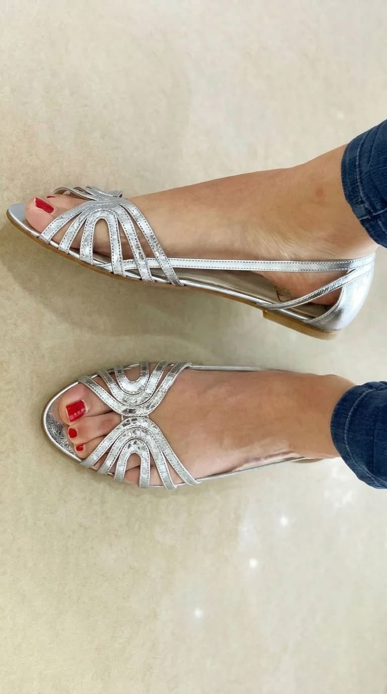 Shiny Metallic Peep-Toe Cut-Out Sandals