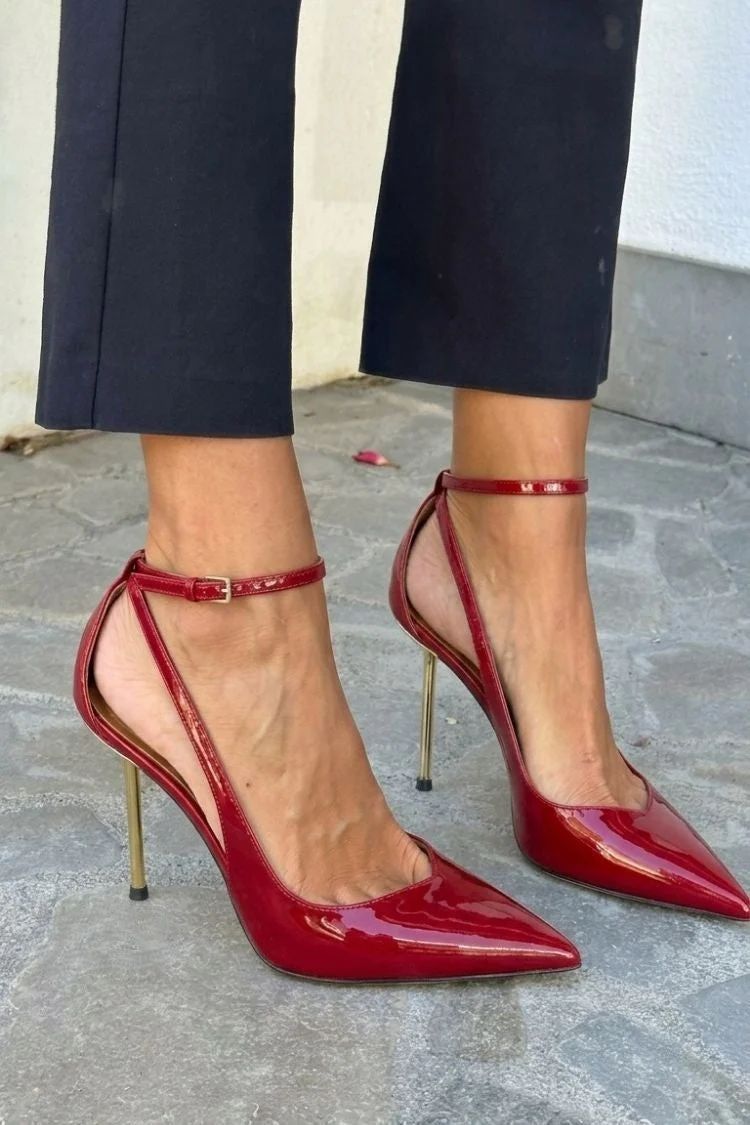 Black Patent Stilettos with Ankle Strap