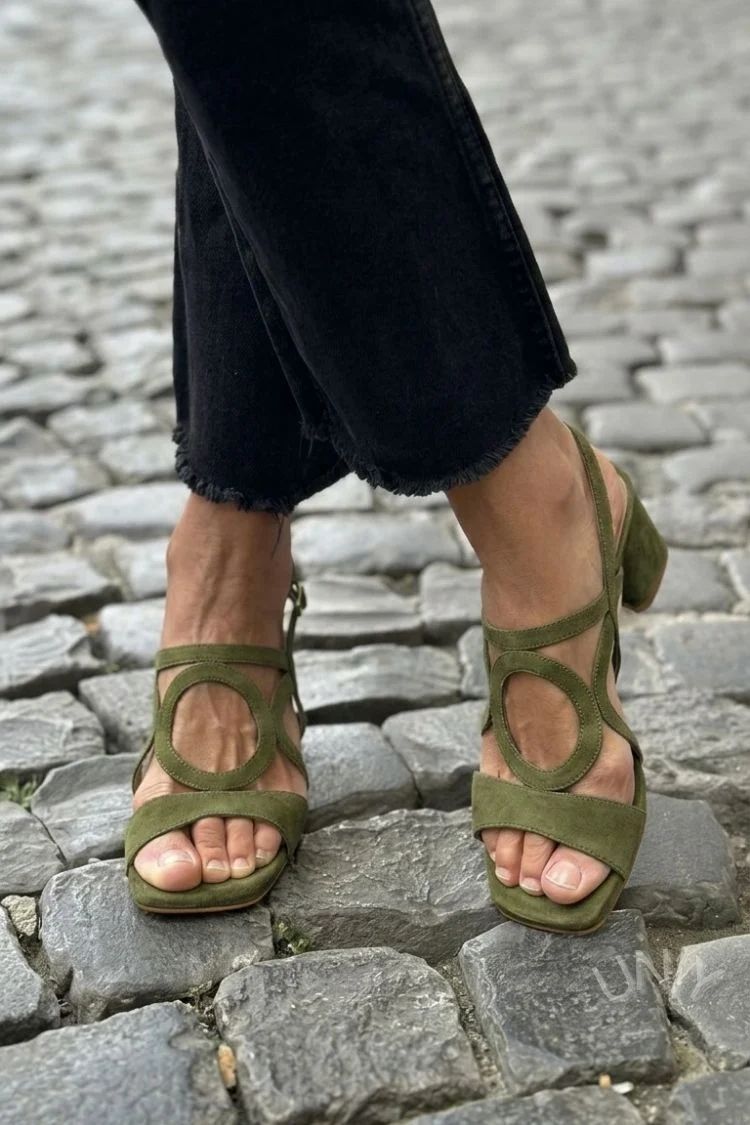 Yellow Cut-Out Square-Toe Slingback Heeled Sandals